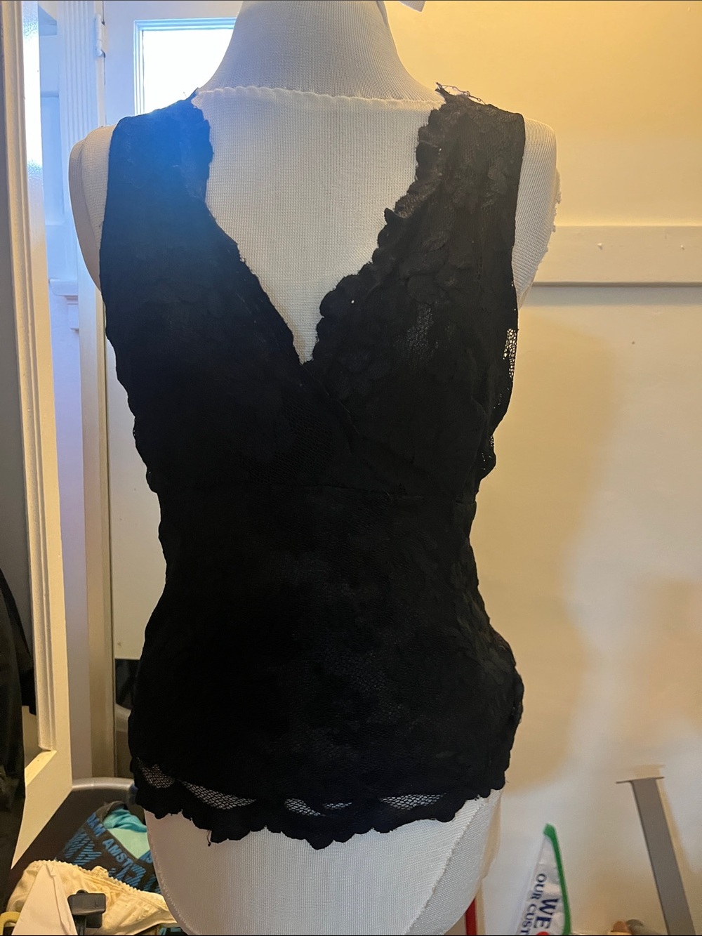 INC International Concepts Black Lace V-Neck Sleeveless Cami